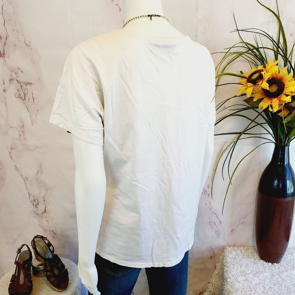 Chico's pullover white tee with blue and yellow print - Picture 2 of 7